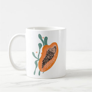 Taza De Café Papaya Letra Dibujada a Mano Fruta Tropical    
