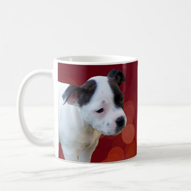 Taza De Café Papel De Bull Terrier De Staffordshire En Blanco Y (Izquierda)