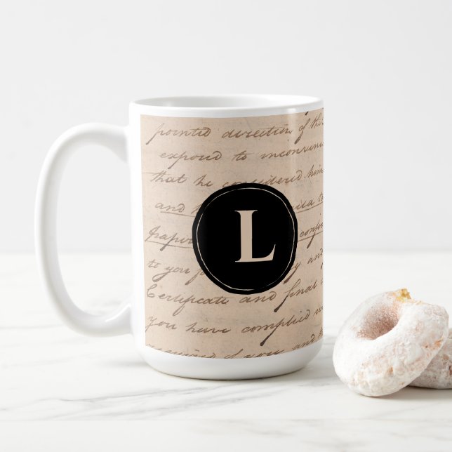 Taza De Café Papel de escritura de cartas antiguas monograma (Con donut)