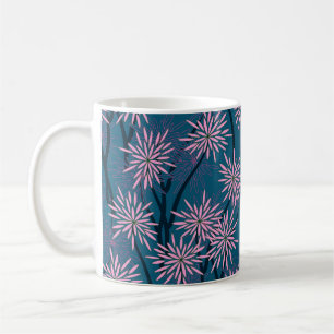 Taza De Café Papel de pared floral: azul marino asiático, rosa.