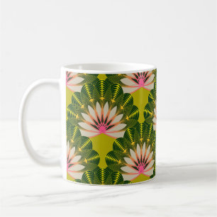 Taza De Café Papel estilizado de loto: rosa, verde.