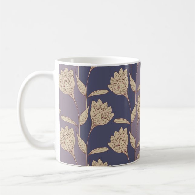 Taza De Café papel pintado de crocus floral retro en malva azul (Izquierda)