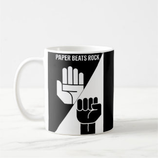 Taza De Café Paper Beats Rock – Minimalist Black & White art
