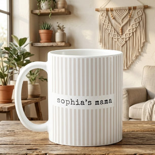 Taza De Café Papi Mami   Rayas Beige Revelación de Mamá Bebé Pe