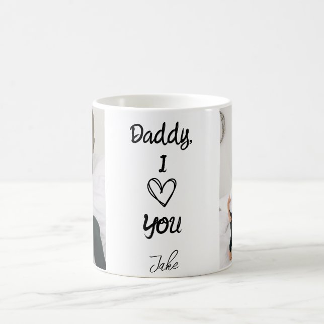 Taza De Café Papi, te amo | Mug de fotos personalizadas (Centro)