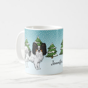 Taza De Café Papillon Tricolor Lindo Perro En Un Bosque De Invi