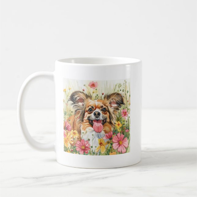 Taza De Café Papillon Watercolor Mug – Dog Lover Gift (Izquierda)