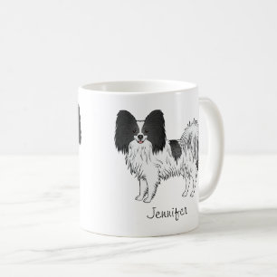 Taza De Café Papilón blanco y negro Perro con nombre personaliz
