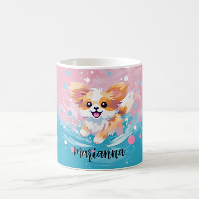 Taza De Café Papilón juguetón: Esplandor de rosa y azul (Centro)