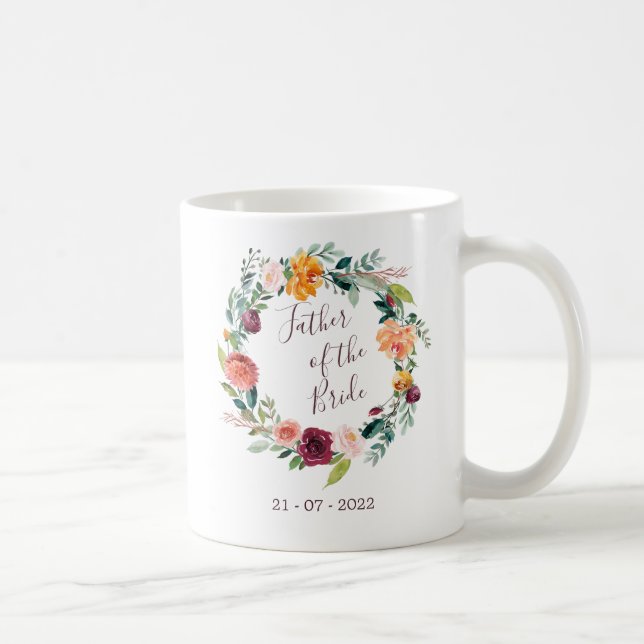 Taza De Café Paprika Borgoña padre floral de la novia Mug (Derecha)