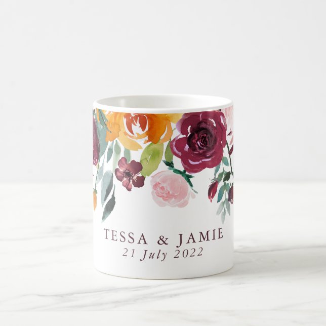 Taza De Café Paprika Burgundy Boda Floral Mug (Centro)