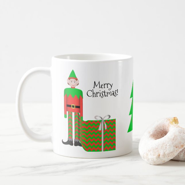 Taza De Café Paquete de regalo para navidades Elf Mug - Chevron (Con donut)