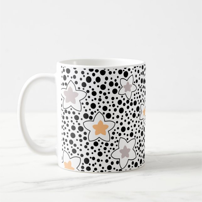 Taza De Café Paquetes de polka negros y blancos retro con estre (Izquierda)