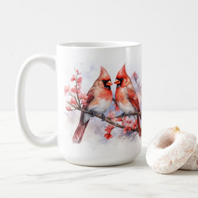 Taza De Café Par 1 del cardenal de invierno (Con donut)