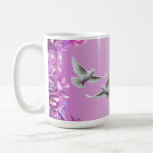 Taza De Café Par De Bellas Doves Blancas