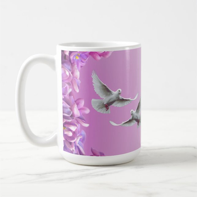Taza De Café Par De Bellas Doves Blancas (Izquierda)