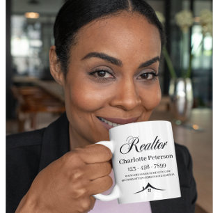 Taza de café para agentes inmobiliarios en negro y