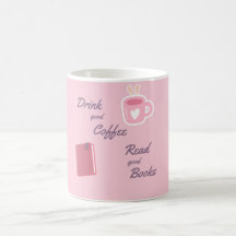 Taza de café para amante de libros rosada adorable
