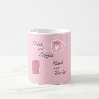 Taza de café para amante de libros rosada adorable