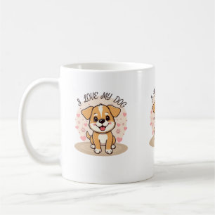 Taza de café para amantes de perros con corazones