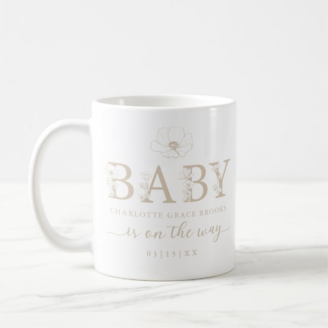 Taza de café para anuncio de bebé con flores silve (Izquierda)