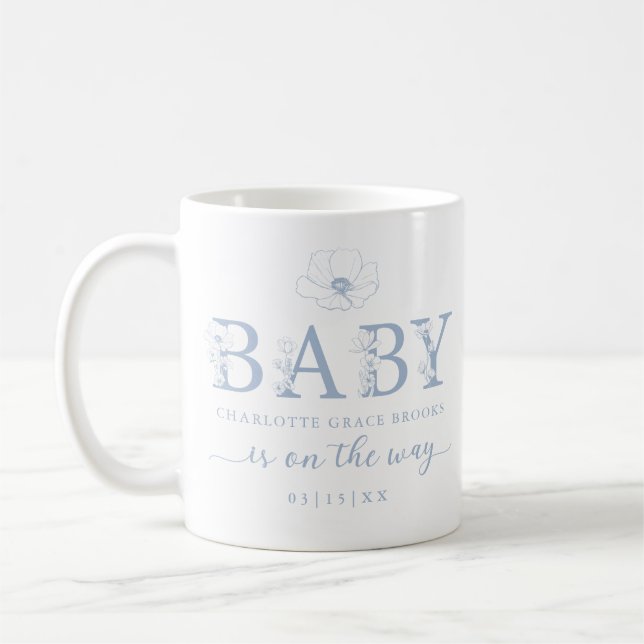 Taza de café para anuncio de bebé con flores silve (Izquierda)