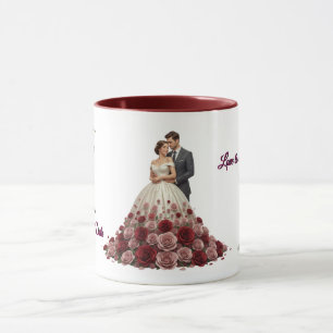 Taza de café para boda con pareja floral elegante