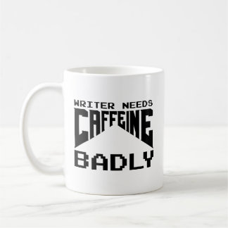 Taza de café para escritor necesita cafeína desesp