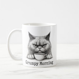 Taza de café para gato gruñón en la mañana
