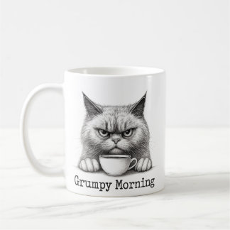 Taza de café para gato gruñón en la mañana