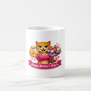 Taza de café para gimnasio de gato para mamá fuert