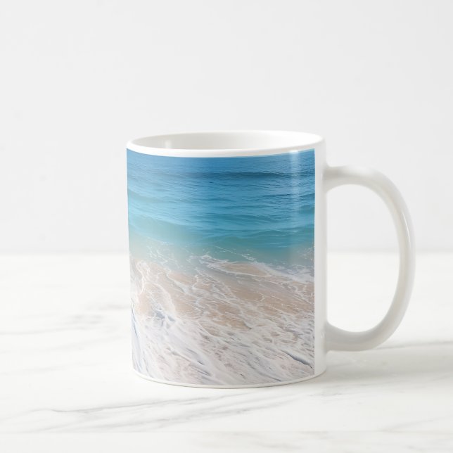 Taza De Café Paradise beach waves escena isla de arena (Derecha)