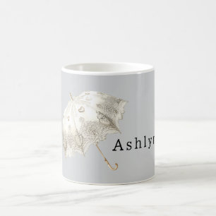 Taza De Café Paraguas Corazones Grises Blancos