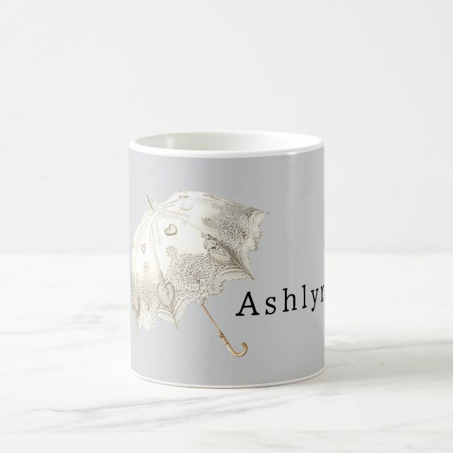 Taza De Café Paraguas Corazones Grises Blancos (Centro)