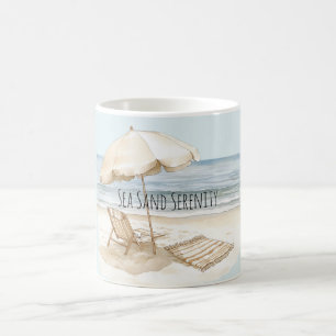 Taza De Café Paraguas de playa océano mar arena serenidad