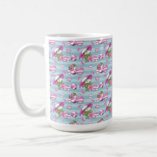 TAZA DE CAFÉ PARAGUAS DE PLAYA ROSA Y BLANCO PELOTAS BOLSAS FLO