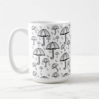 Taza De Café paraguas dibujados a mano y lluvia