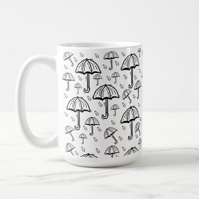 Taza De Café paraguas dibujados a mano y lluvia (Izquierda)