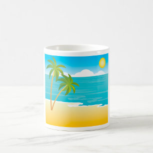Taza De Café Paraíso de playa tropical con palmeras