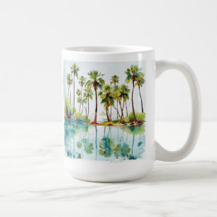Taza De Café Paraíso de Vacaciones Laguna Tropical Acuarela v3