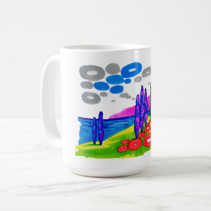 Taza De Café Paraíso del Arte Pop – Paisaje Gráfico Audaz