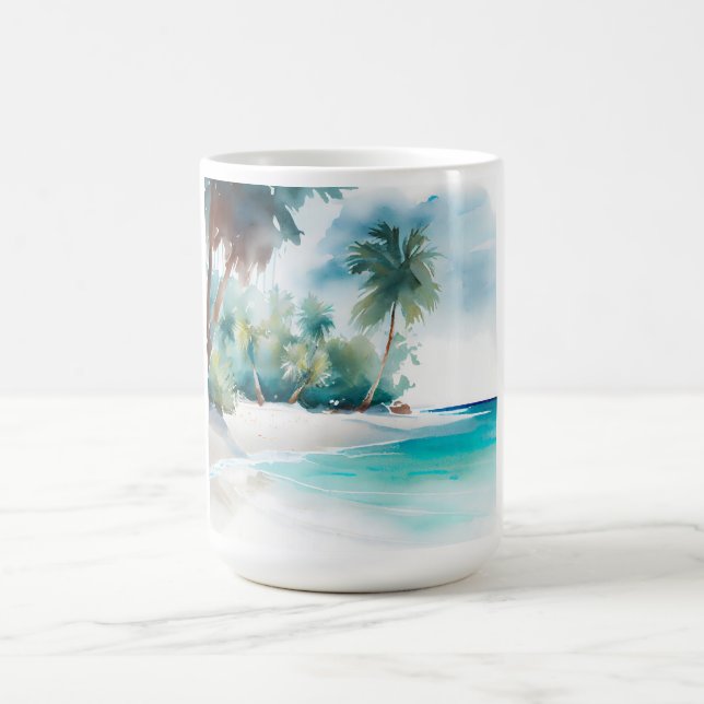 Taza De Café Paraíso tropical con playa de arena y palmeras (Centro)