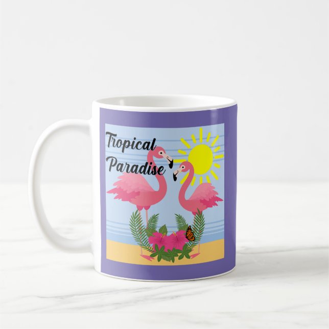 Taza De Café Paraíso tropical Flamingo rosa - Mug clásico (Izquierda)