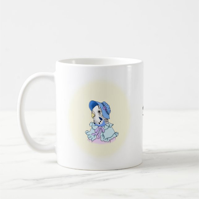 Taza De Café Parakeet de Blue Budgie en Bonnet, Personalizado d (Izquierda)