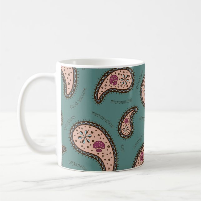 Taza De Café Paramecia Paisley Ciencia Biología Verde azulada (Izquierda)
