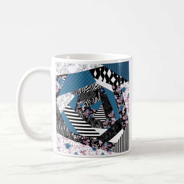 Taza De Café Parche azul, popular, parche, folclórico, rústico, (Izquierda)