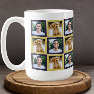 Taza De Café Parche de fotos de mascotas Patrón de cuadrados Ma