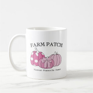 Taza De Café Parche de granja personal Pink White Black Text