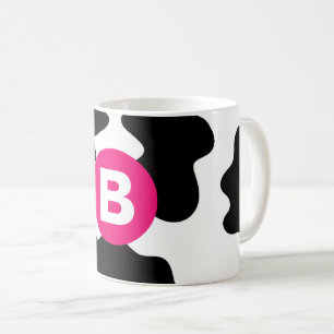 Taza De Café Parche Patrón Vaca Quirky Monograma Rosa