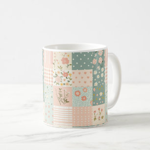 Taza De Café Parche vintage de jardín en rosa polvoriento y lav